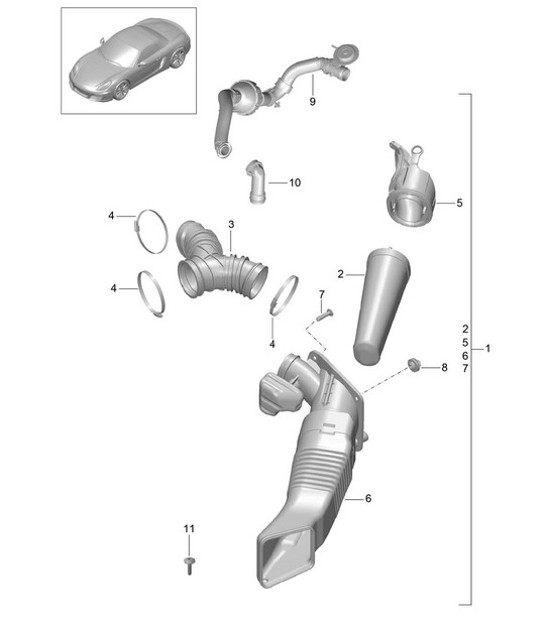 Diagram 105-020 Porsche 955 Cayenne 3.2L V6 2003-06 Engine