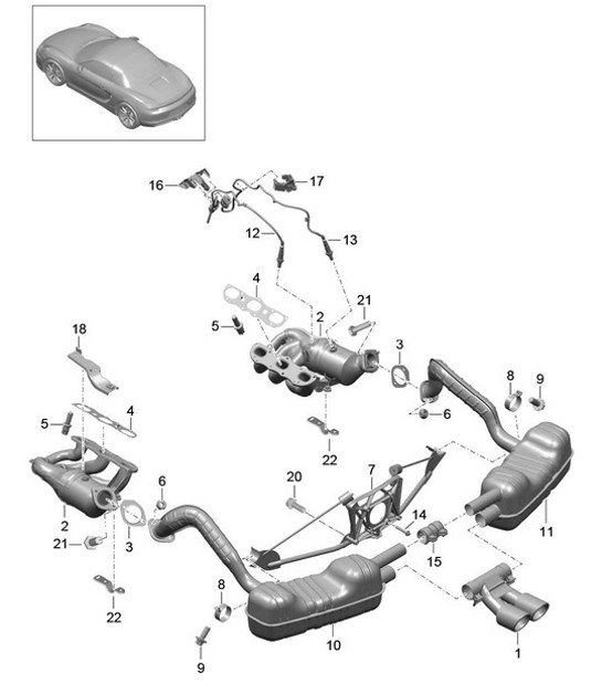 Diagram 202-000 Porsche 356 (1950-1965) Sistema di alimentazione, sistema di scarico