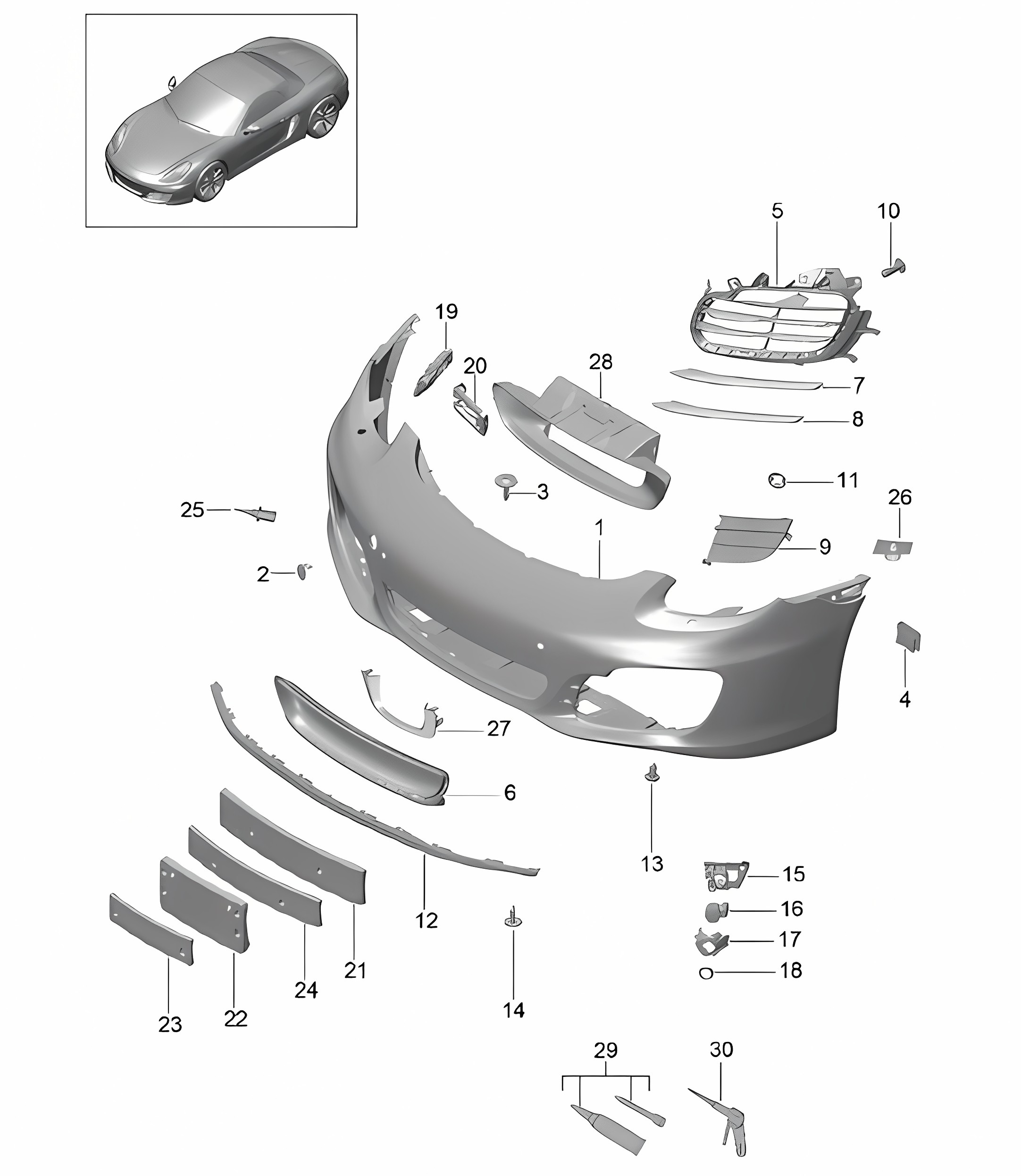 Front bumper (PR: PR:-011,-XAT) 981 Boxster / Boxster S 2012-16