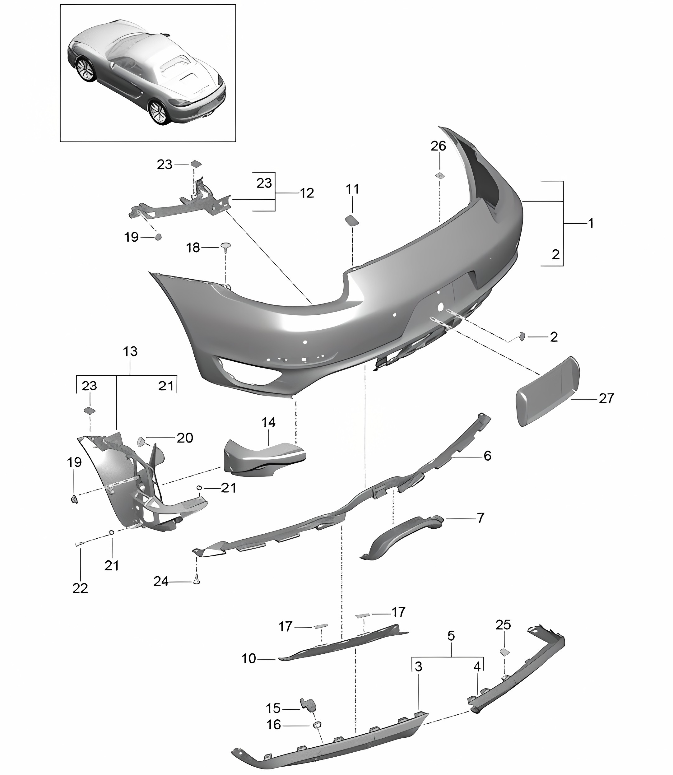 Rear bumper (PR:XAT, Sport Design package) 981 Boxster / Boxster S 2012-16