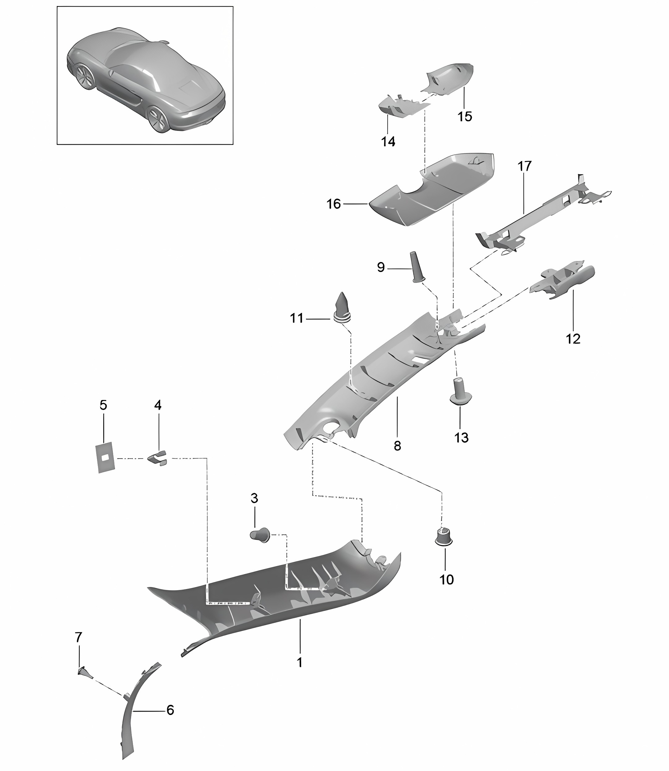 A-pillar windshield frame 981 Boxster / Boxster S 2012-16