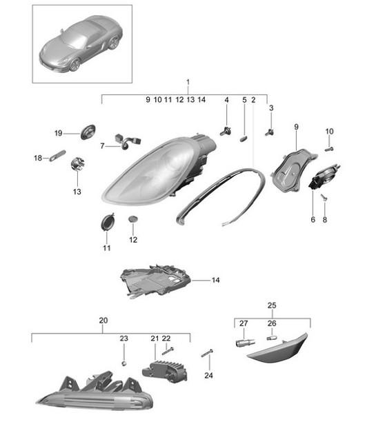 Diagram 905-001 Porsche 968 3.0L 1992-94 Elektrische apparatuur