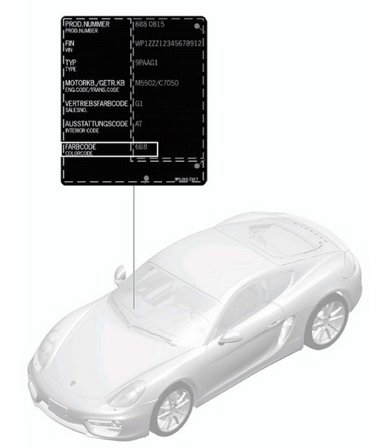 Applicateur de retouche de peinture / Peintures 981C Cayman / Cayman S 2014-16