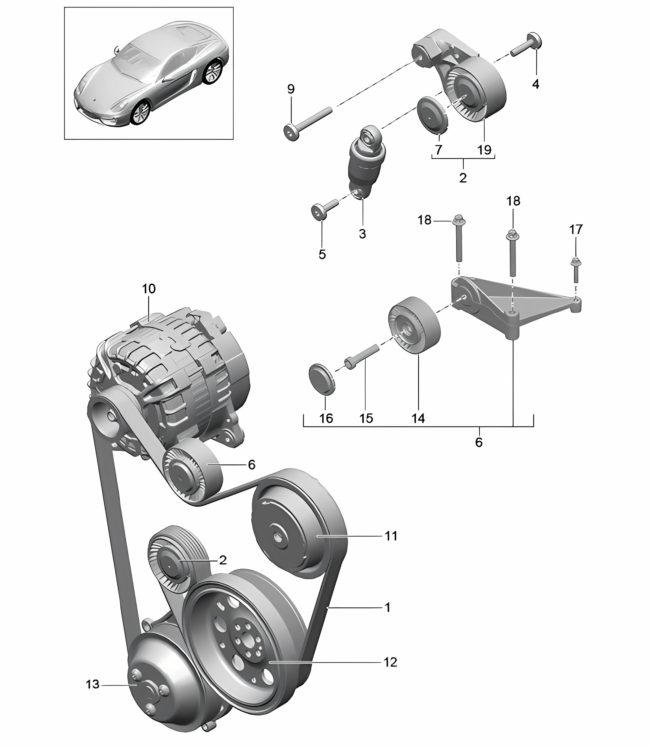 Belt tensioner / V-belt 981C Cayman / Cayman S 2014-16