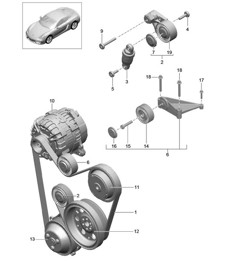 Belt tensioner / V-belt 981C Cayman / Cayman S 2014-16