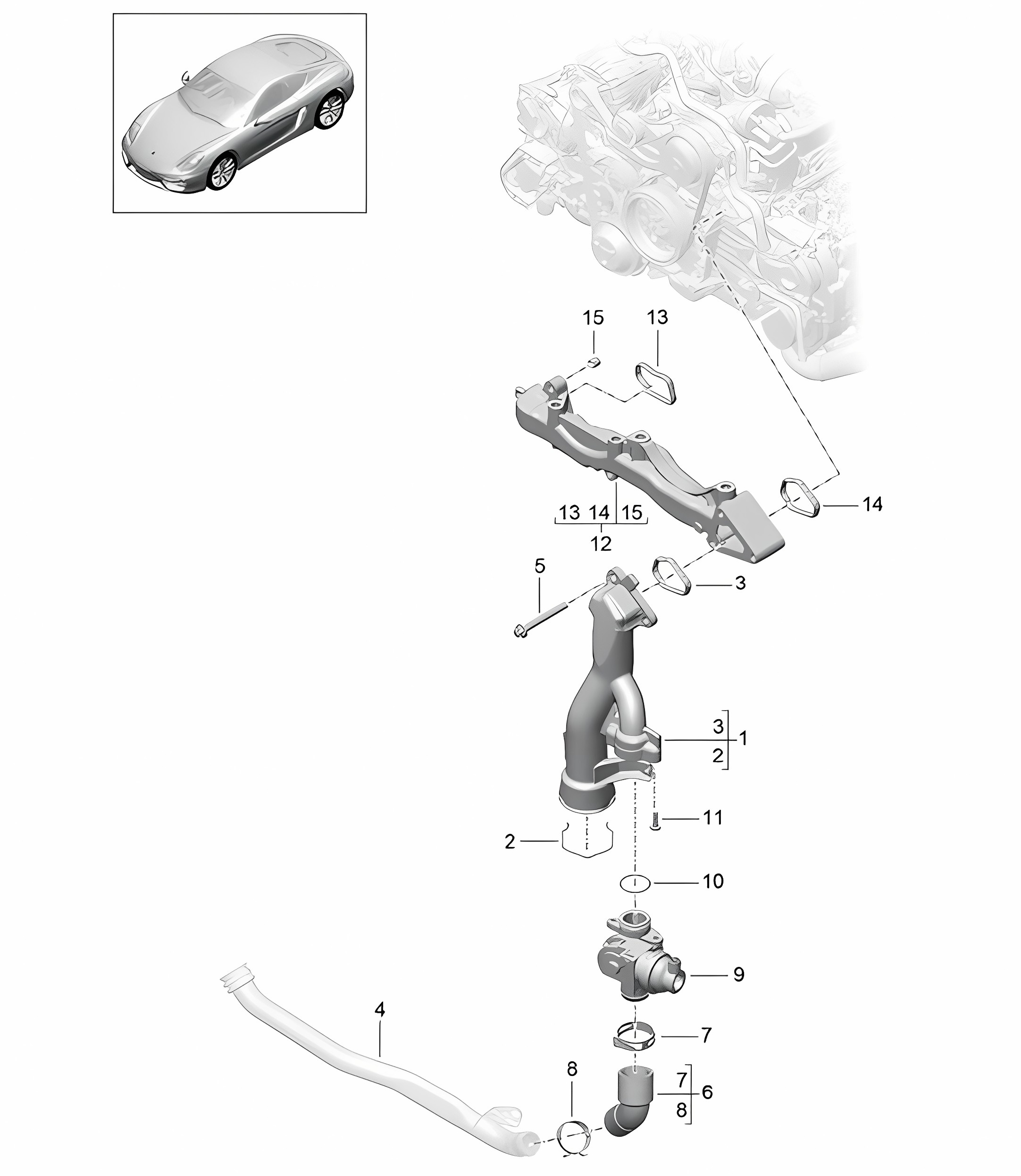 Assembly carrier / Water pipe 981C Cayman / Cayman S 2014-16