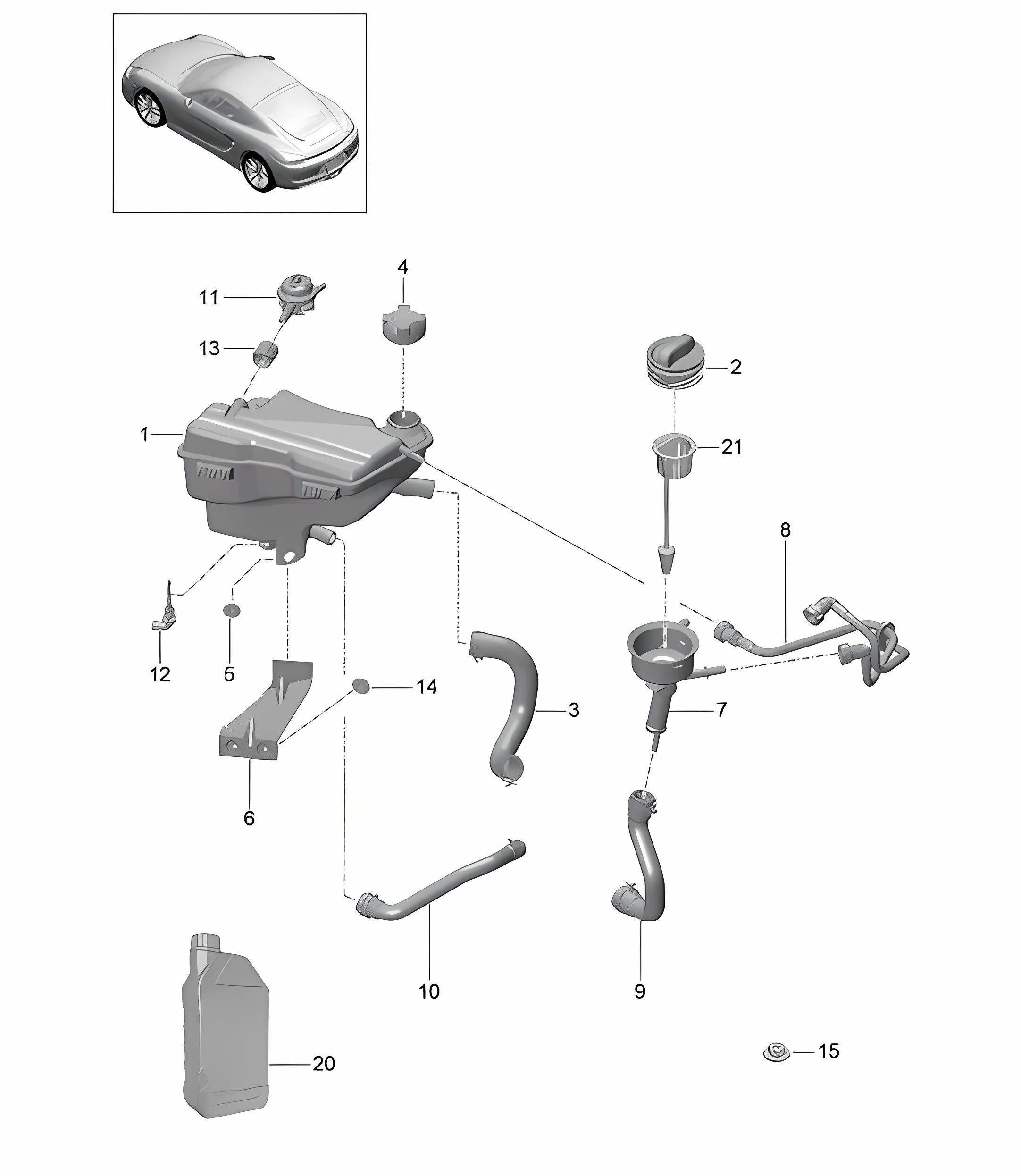 Water cooling / Water reservoir / Oil inlet 981C Cayman / Cayman S 2014-16