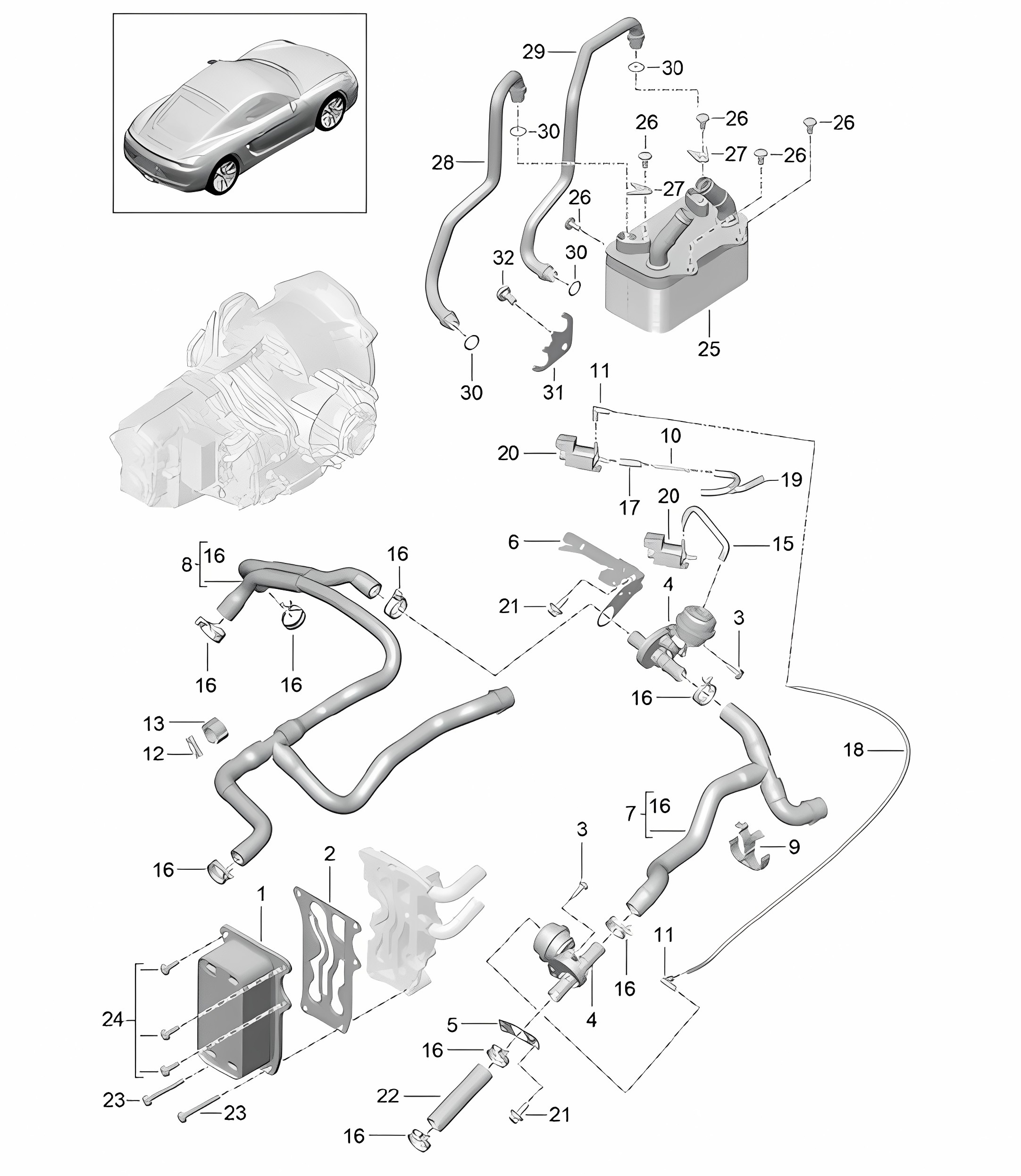 - PDK - Gearbox / Heat exchanger / Oil pipe / Water pipe (Model: CG205,CG225) 981C Cayman / Cayman S 2014-16