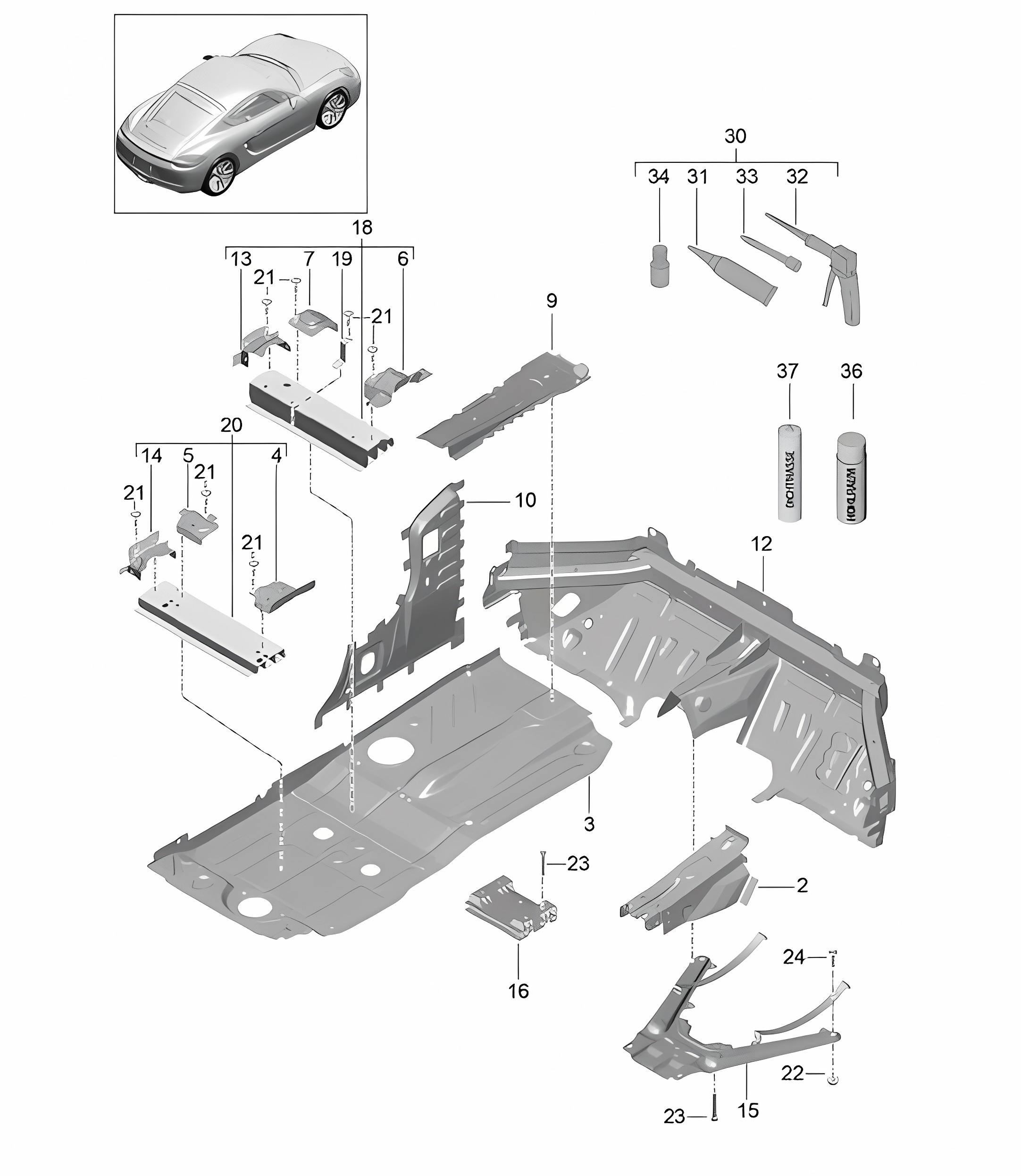 Floor - Center - 981C Cayman / Cayman S 2014-16