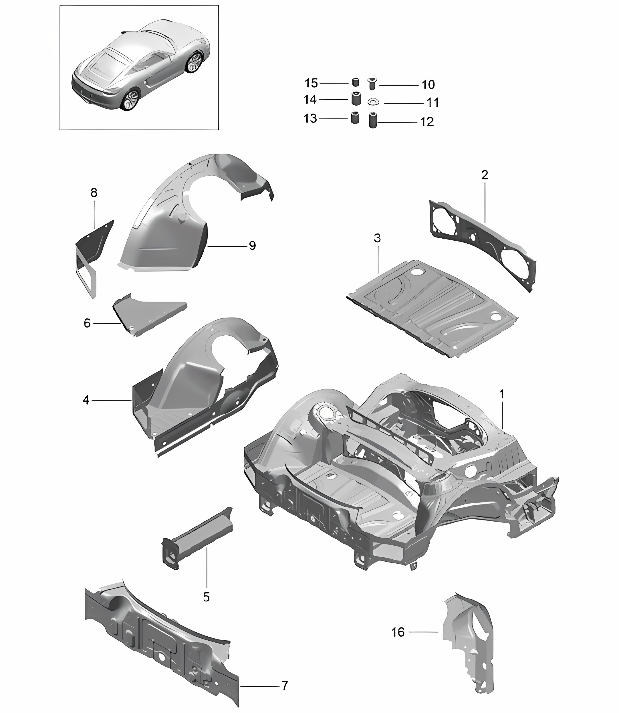 Rear end 981C Cayman / Cayman S 2014-16