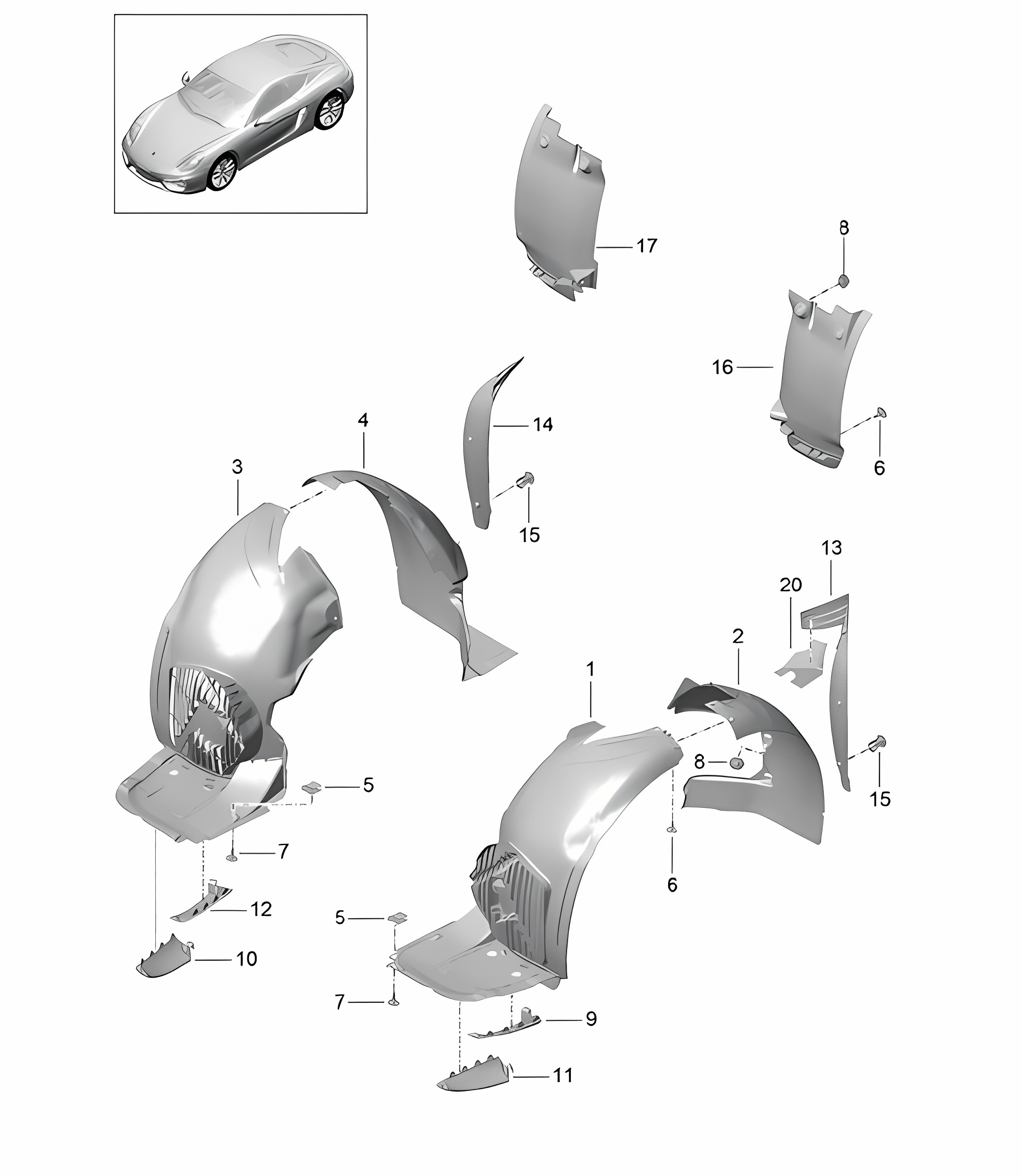 Linings / Wheel housing  981C Cayman / Cayman S 2014-16