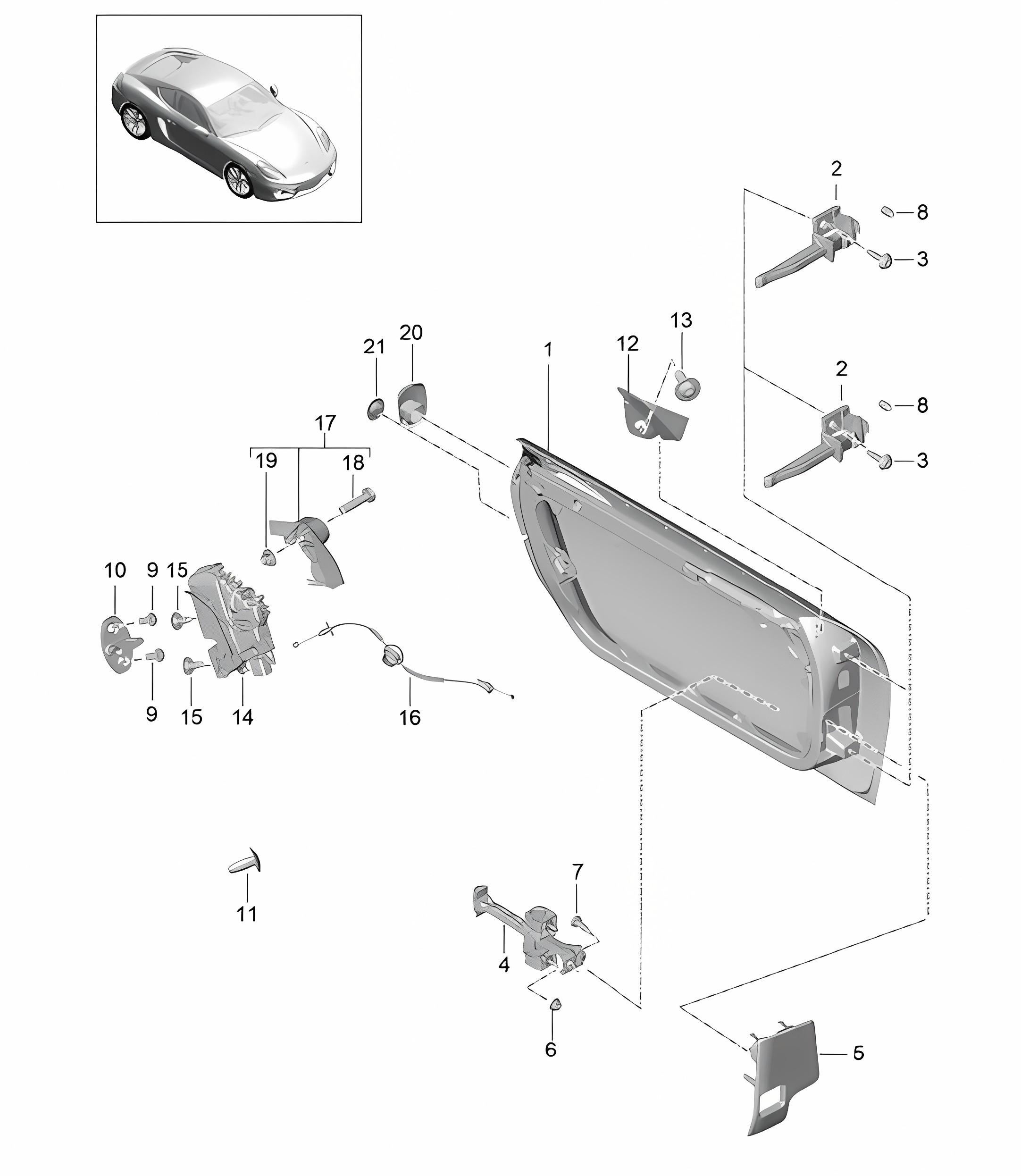 Door shell / Installation parts / Door lock 981C Cayman / Cayman S 2014-16