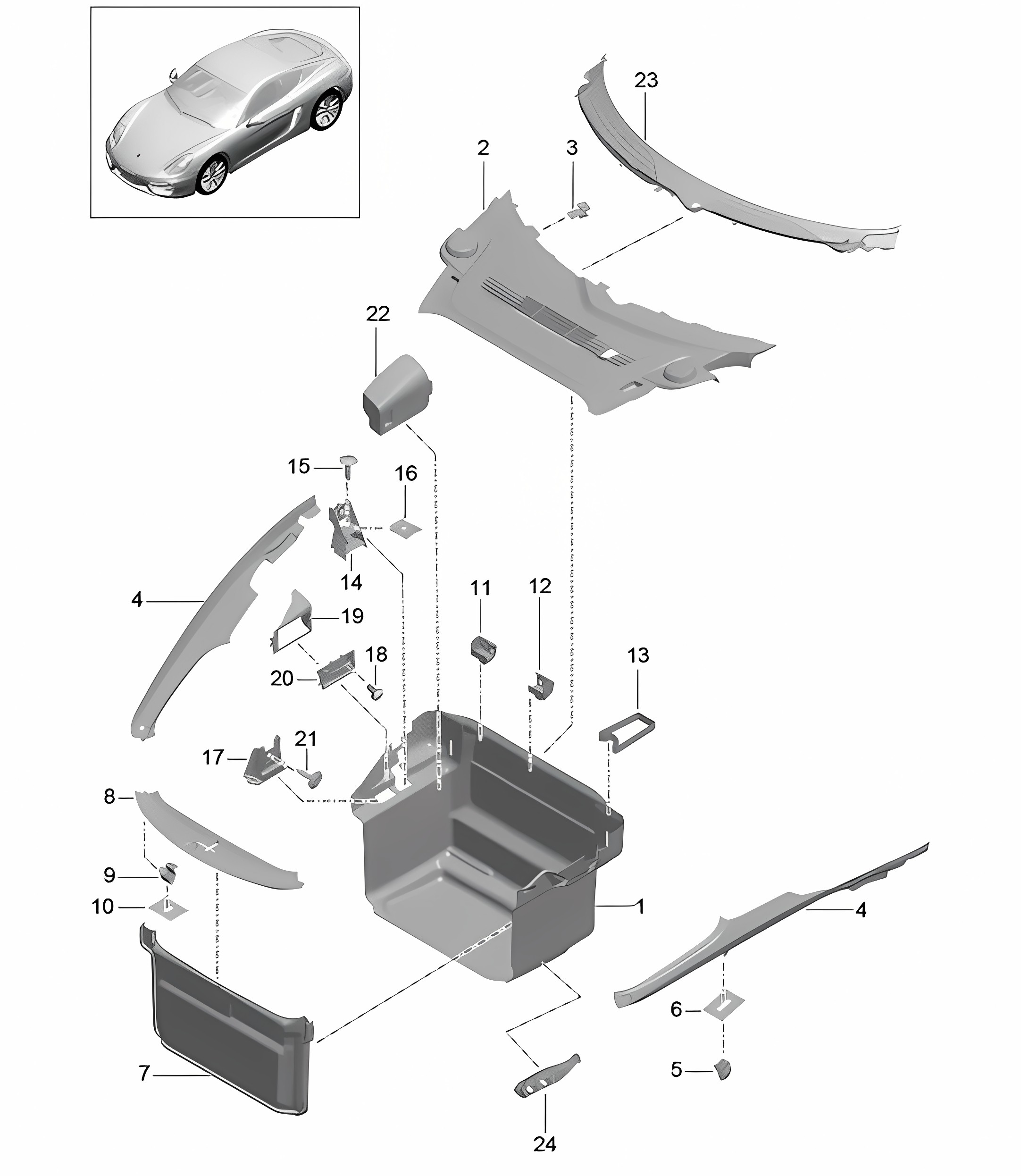Luggage compartment - FRONT - 981C Cayman / Cayman S 2014-16