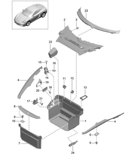 Gepäckraum – VORNE – 981C Cayman / Cayman S 2014–16