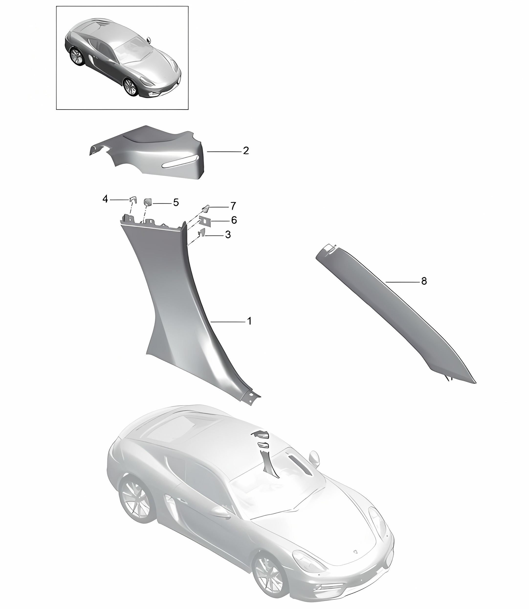 Side panel trim /  A-pillar / B-pillar  981C Cayman 2014-16