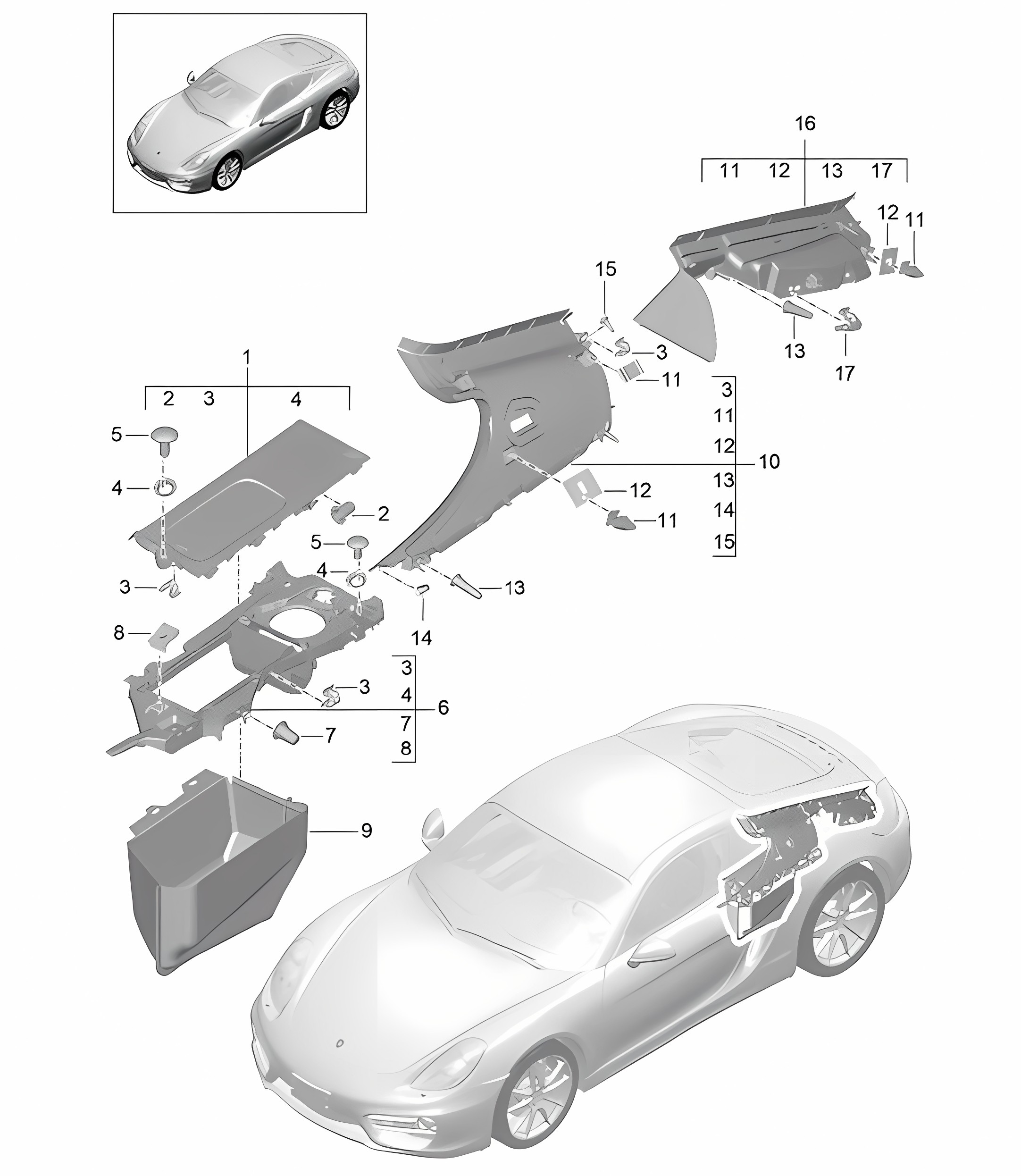 Linings / Engine bay - Side Rear - 981C Cayman / Cayman S 2014-16