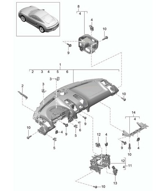 Instrumententafelverkleidung / Oberteil / mit: Befestigungsmaterial 981C Cayman / Cayman S 2014-16