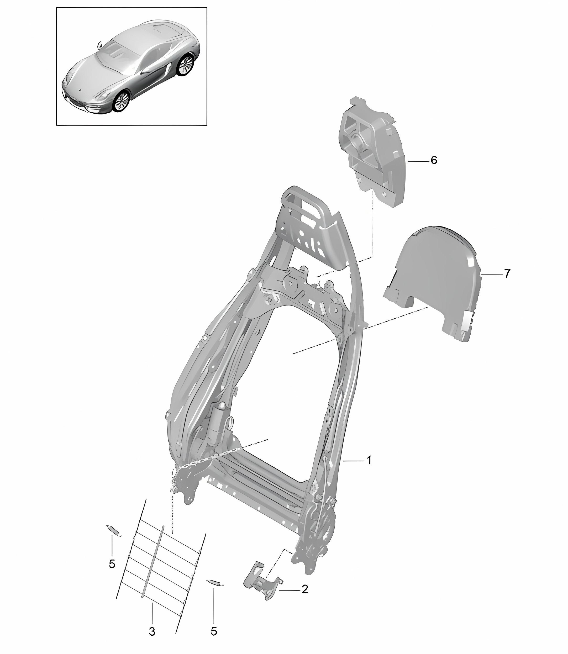 Backrest frame / sports seat / Accessories  981C Cayman / Cayman S 2014-16