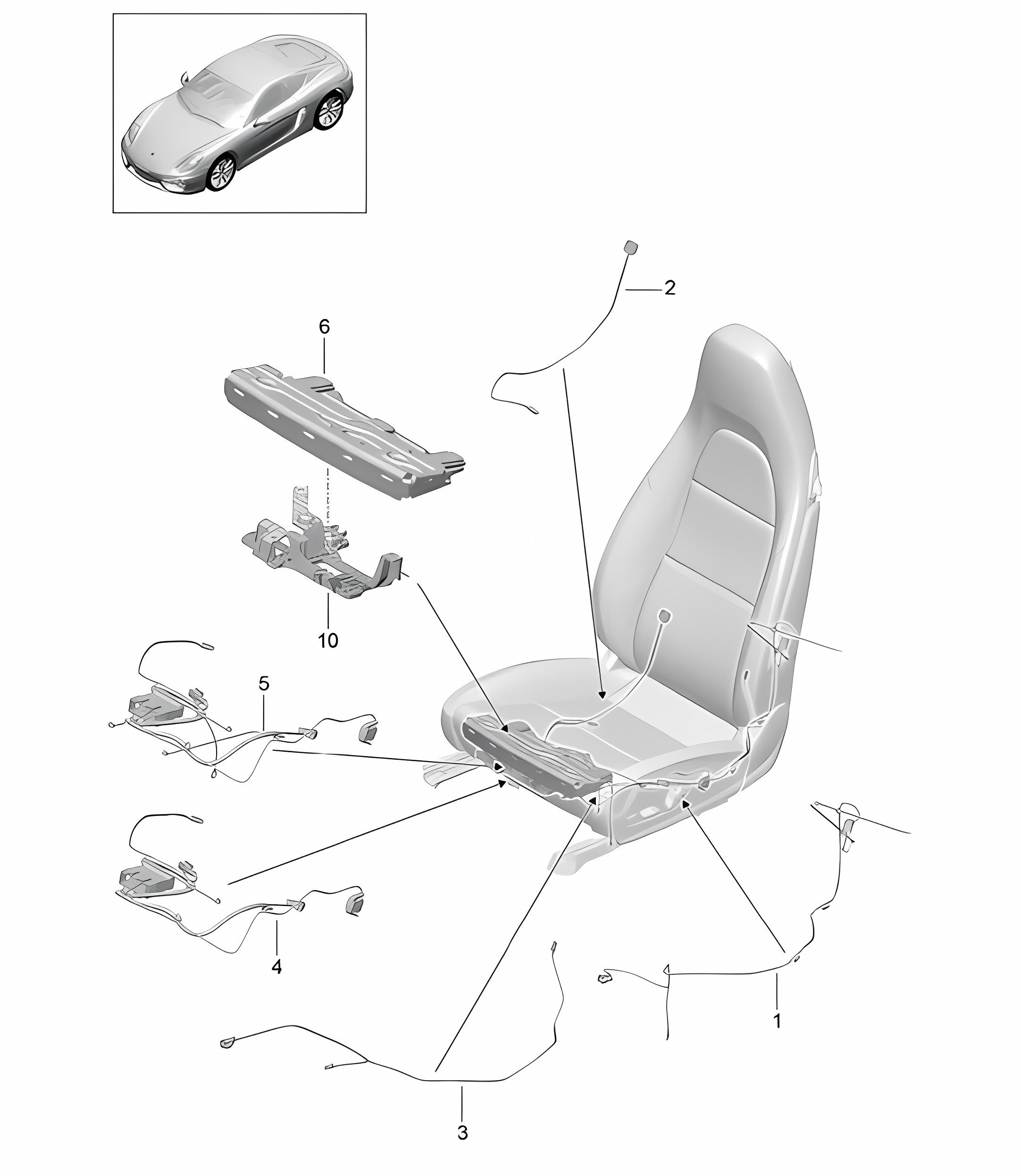 Wiring looms / Switch / Control unit / Electric motor / sports seat 981C Cayman / Cayman S 2014-16