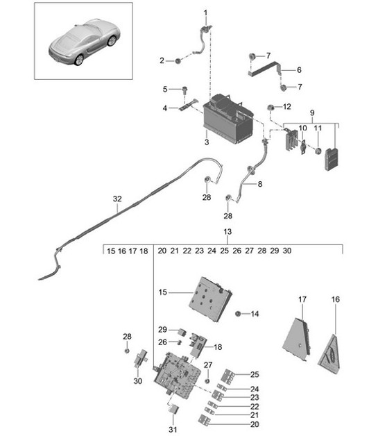 Batteria / Distributore di alimentazione 981C Cayman / Cayman S 2014-16