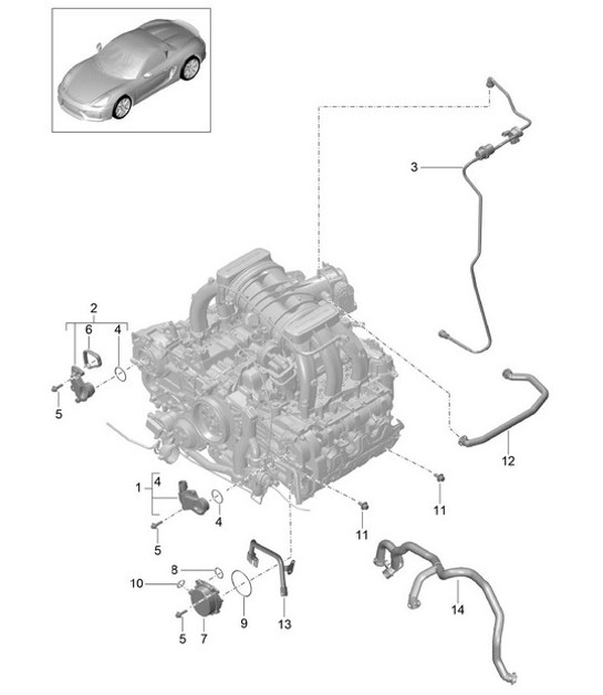 Diagram 104-010 Porsche Boxster 981 S / GTS 3.4L 2012-16 Engine