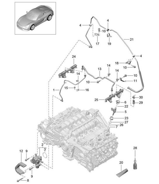 Diagram 107-005 Porsche Boxster 981 S / GTS 3.4L 2012-16 Engine