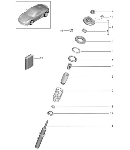 Diagram 402-000 Porsche Boxster 986/987/981 (1997-2016) Eje delantero, dirección 