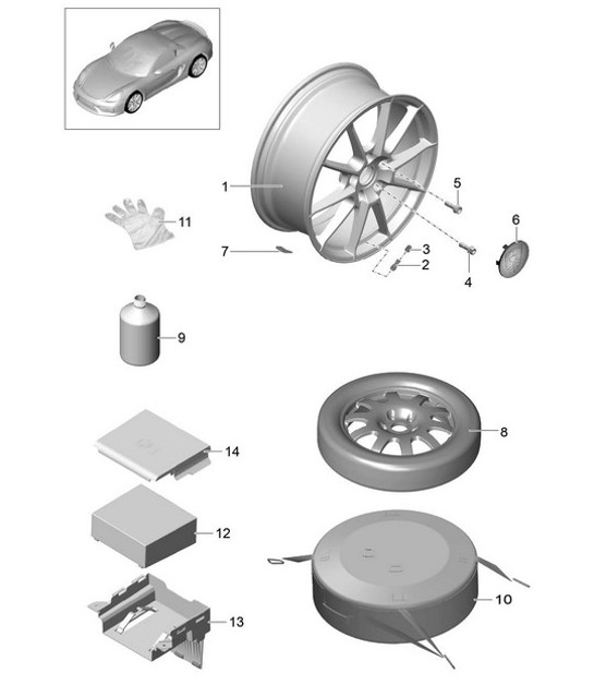 Diagram 601-000 Porsche Boxster 986/987/981 (1997-2016) Roues, Freins
