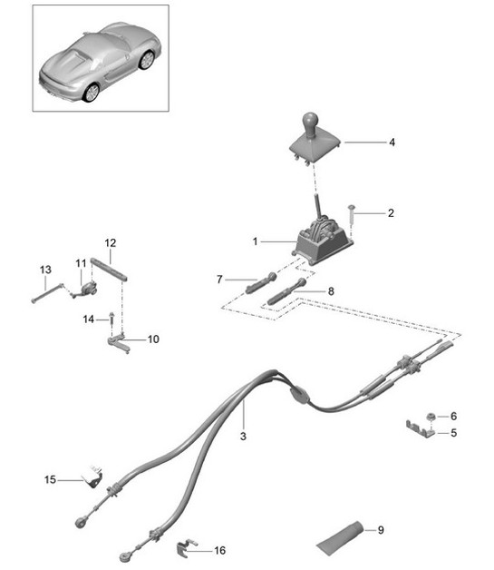 Diagram 701-000 Porsche Boxster 986/987/981 (1997-2016) Hand Lever System, Pedal Cluster 