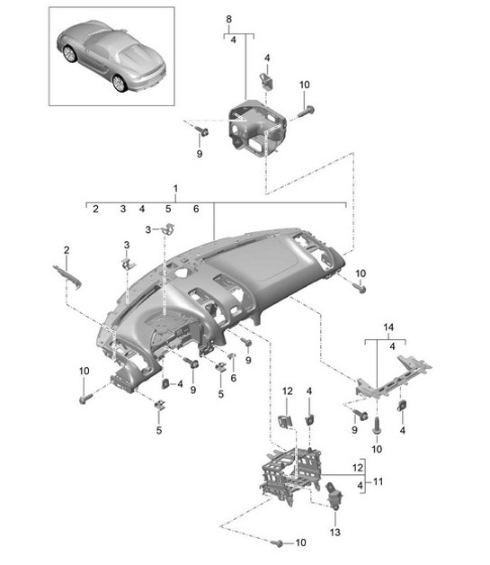 Guarnecido cuadro instrumentos / Parte superior con: Fijaciones 981.Sp Boxster Spyder 2016
