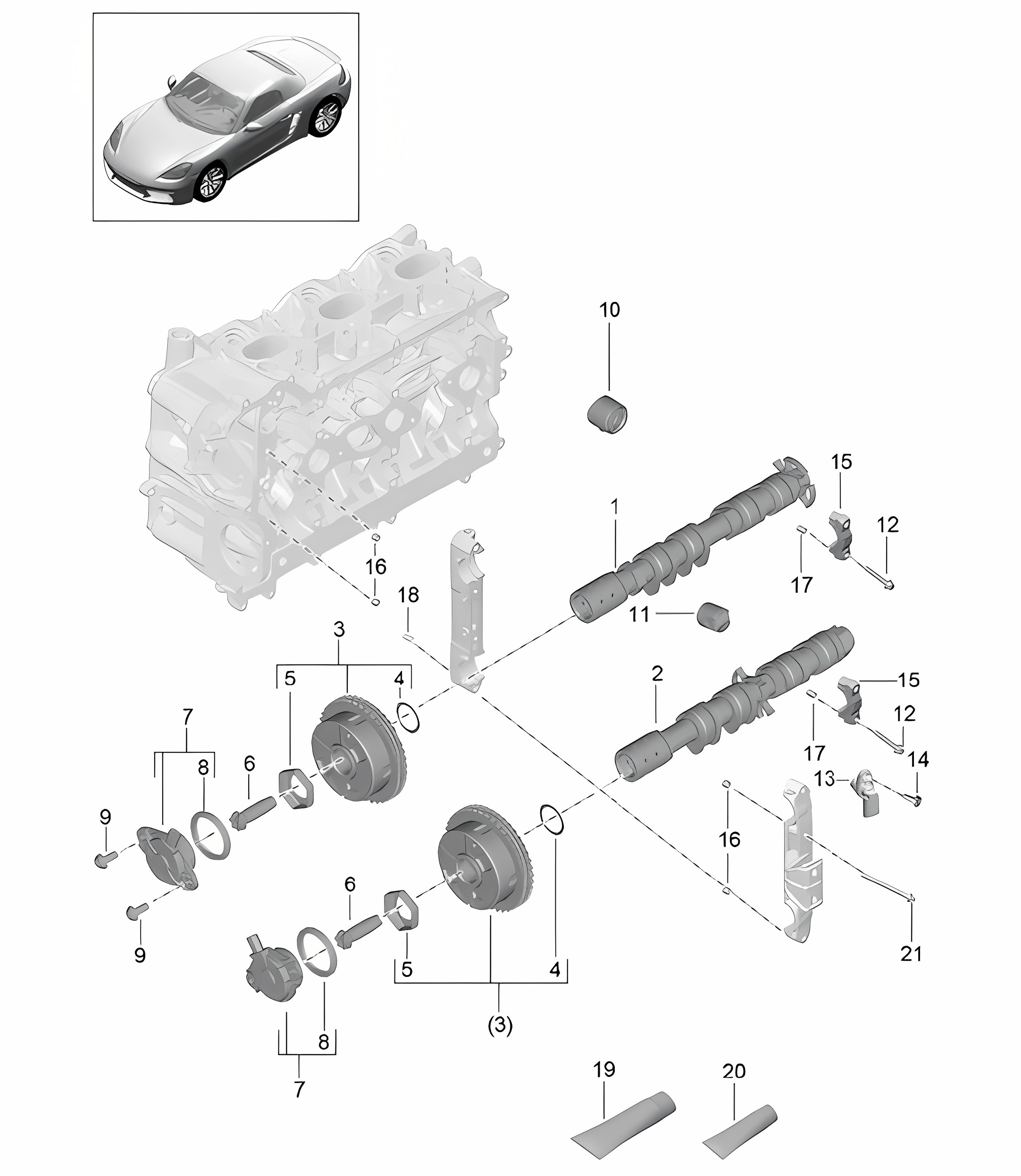 Camshaft / Hydraulic tappet / Camshaft adjuster unit 718 (982) Boxster 2017>>