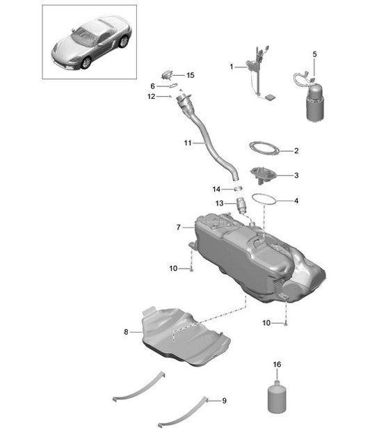 Diagram 201-000 Porsche 356 (1950-1965) Fuel System, Exhaust System