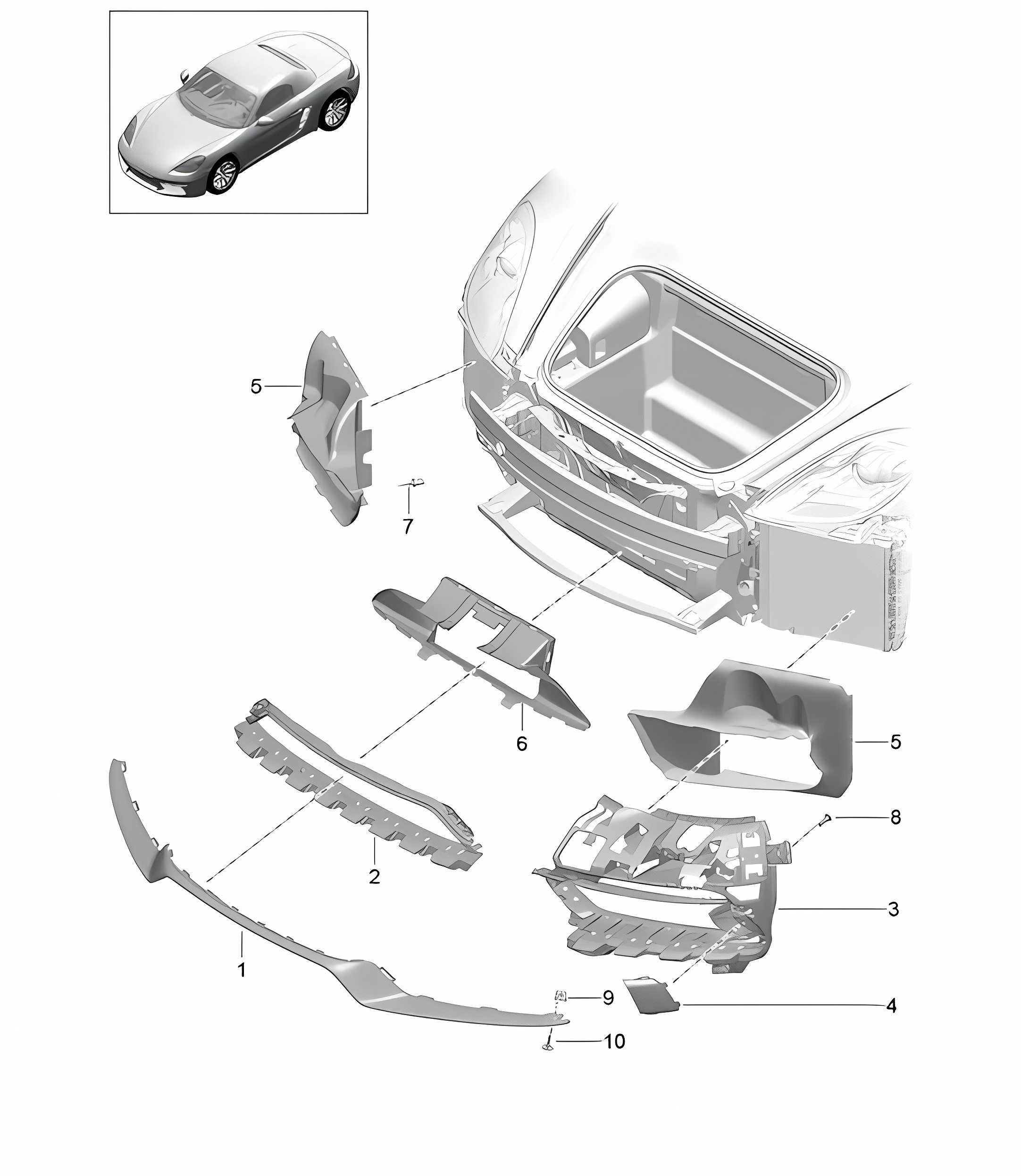 Air guide FRONT bumper / Sport Design package and GTS (PR:XAN,XAT,011) 718 (982) Boxster 2017>>