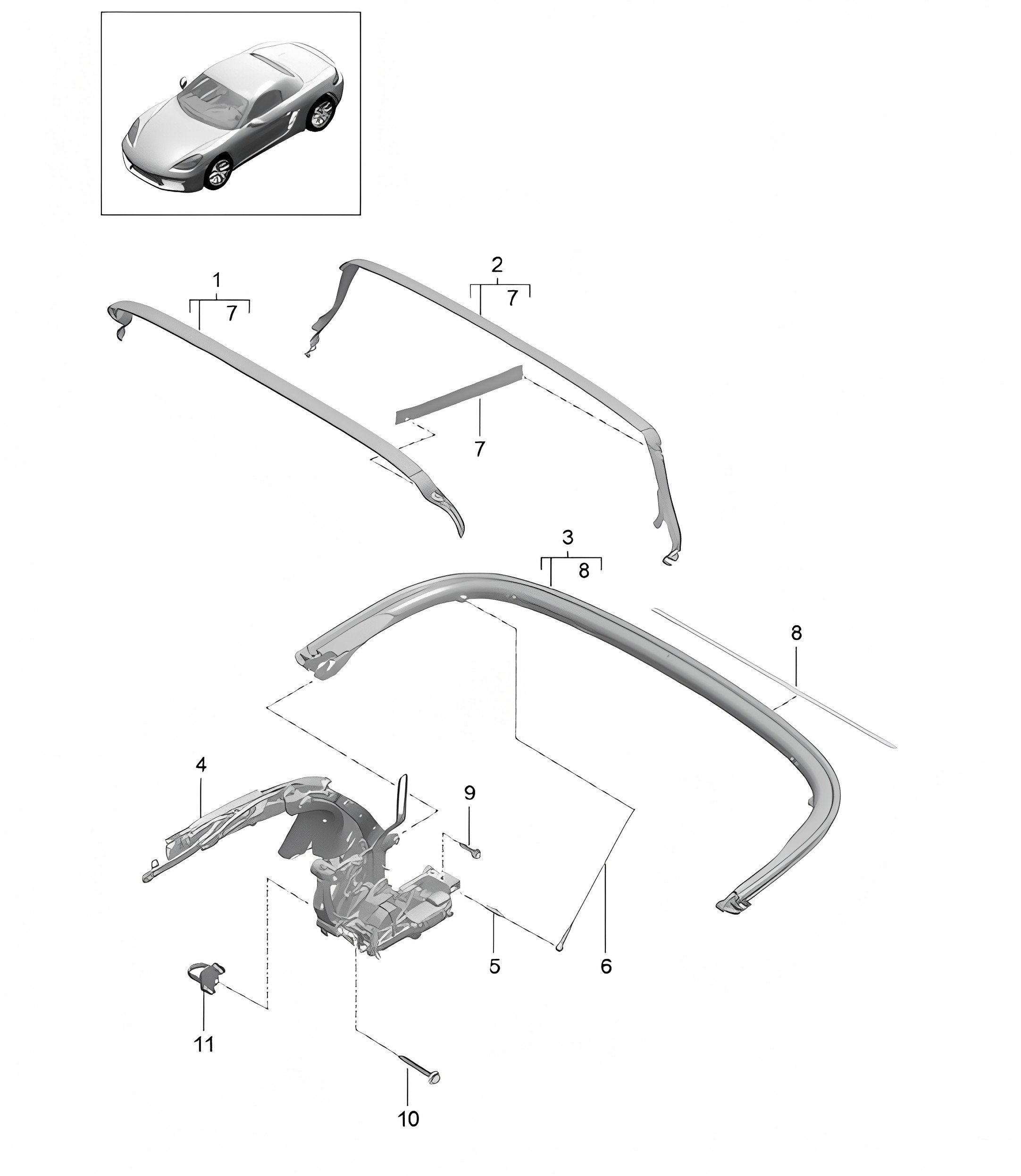 Top frame / Individual parts 718 (982) Boxster 2017>>