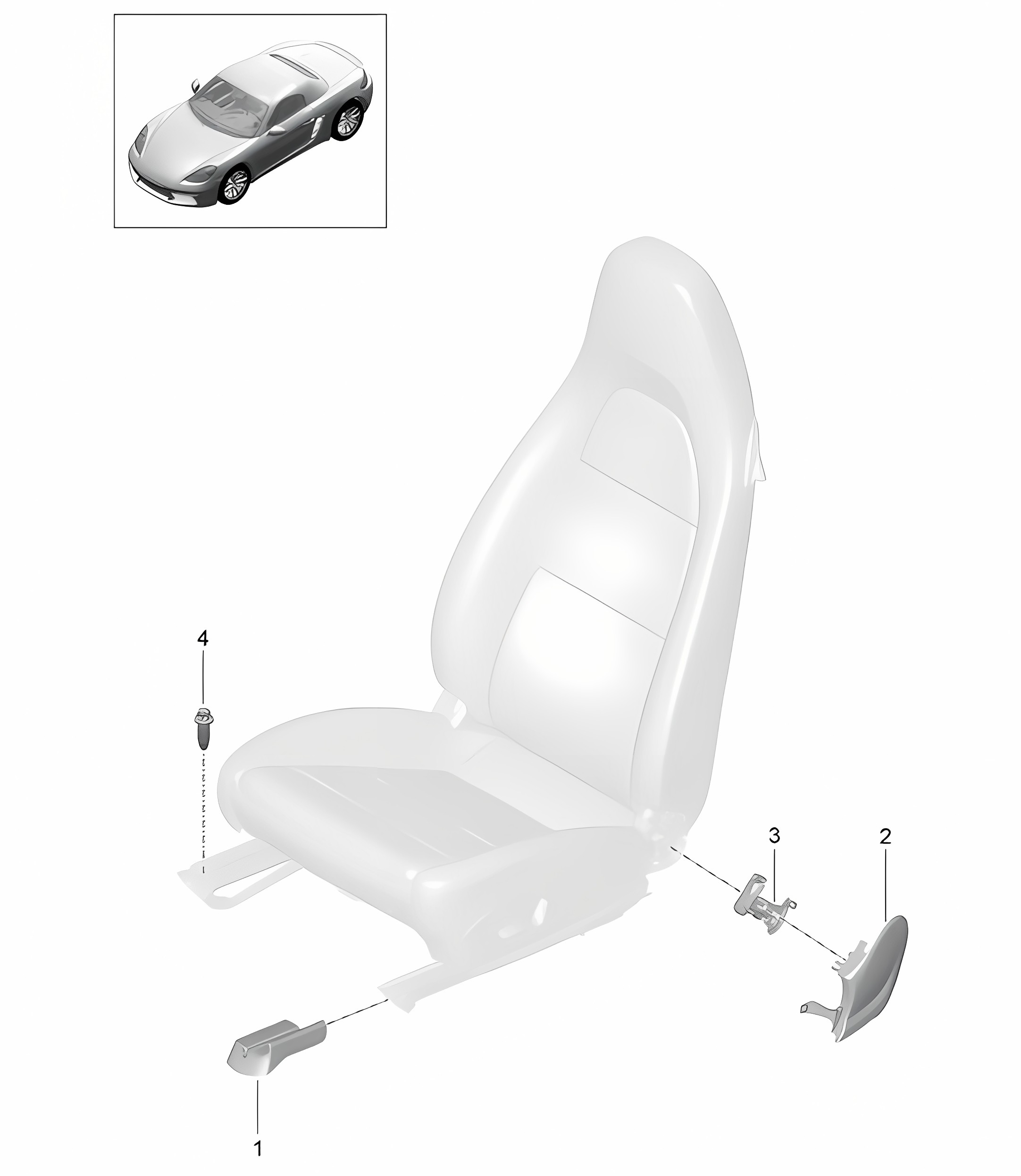 Front seat / Sports seat / Sports seat Plus / Bucket seat / Trim / Rail (PR:313, 314, 317, 318, 321, 322, 323, 324, 388, 389) 718 (982) Boxster 2017>>