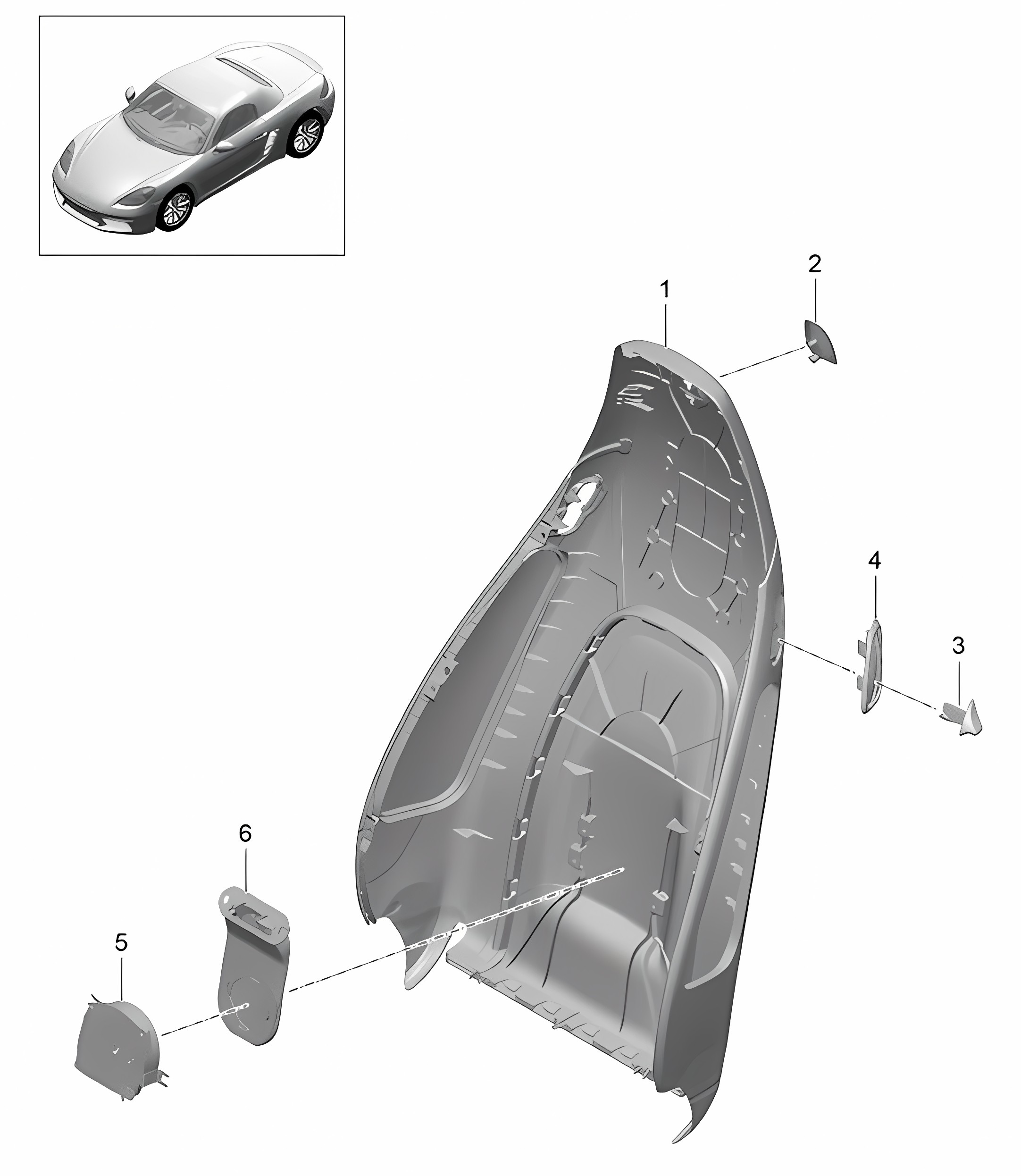Backrest shell / Sports seat / Accessories (PR:313, 314, 321, 322) 718 (982) Boxster 2017>>