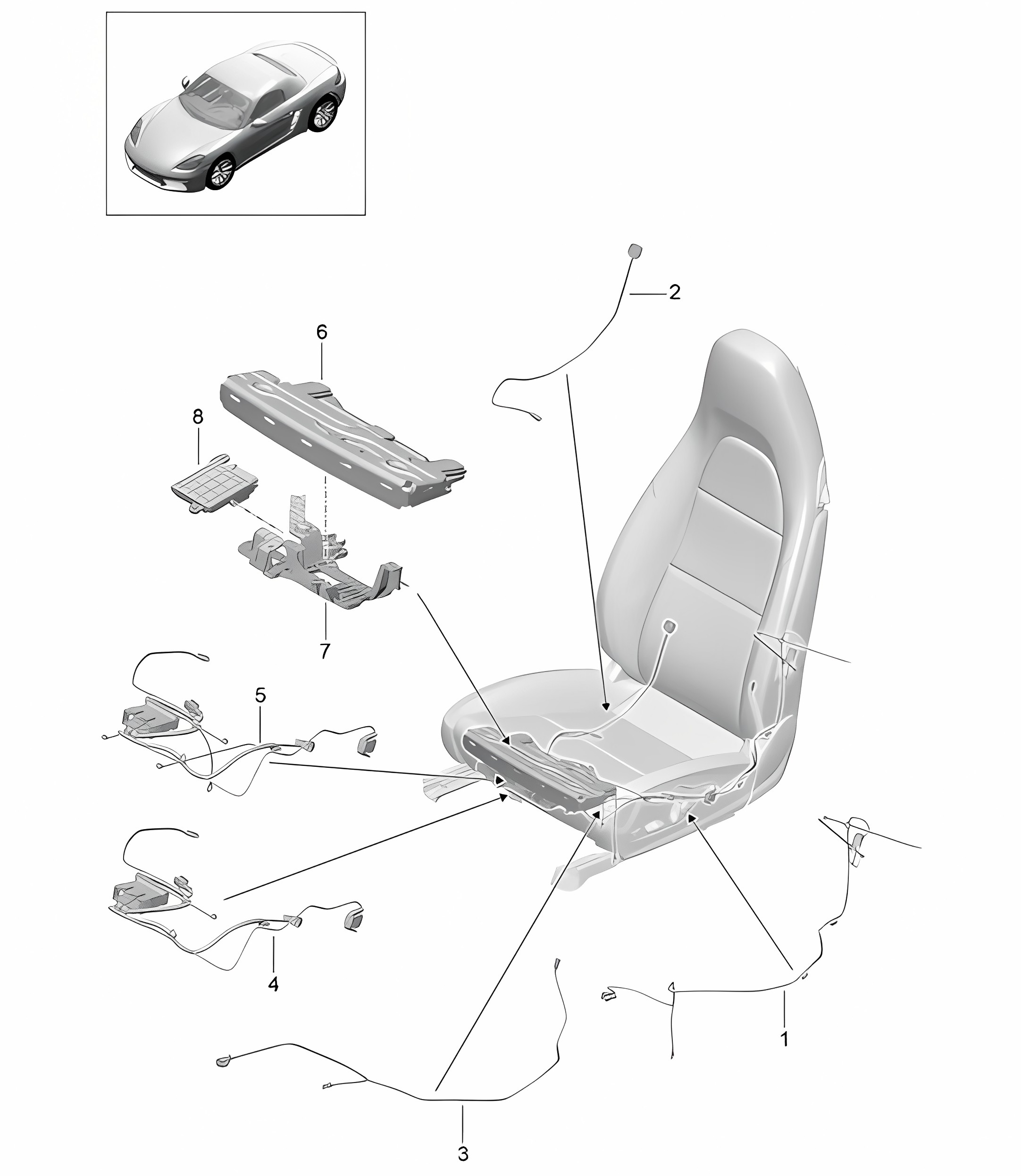 Wiring looms / Switch / Control unit / Electric motor / sports seat (PR:313, 314, 321, 322) 718 (982) Boxster 2017>>