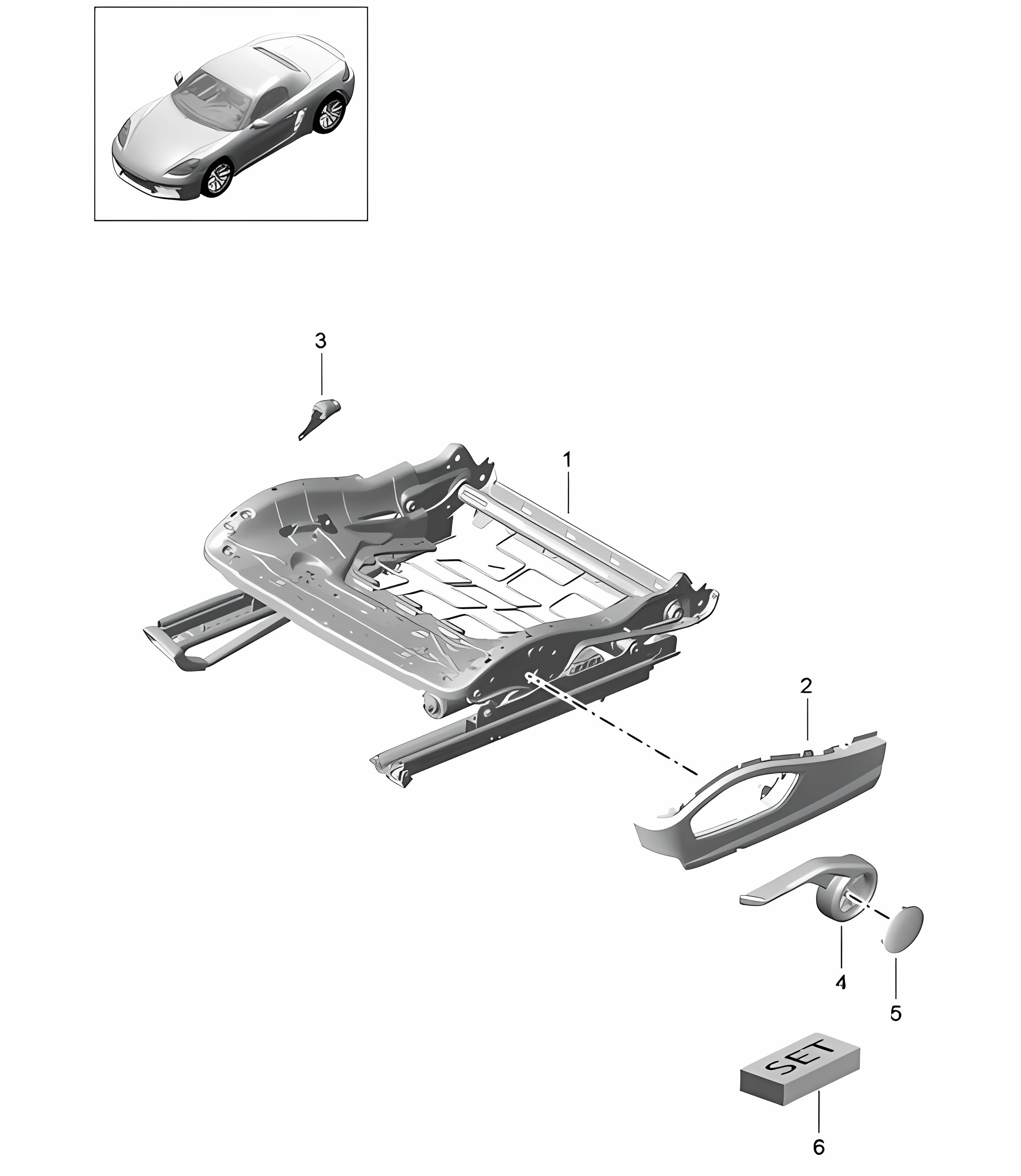 Seat frame / Sports seat Plus / Accessories / repair set / seat occupied recognition / Trim for switch (PR:317, 318, 323, 324)  718 (982) Boxster 2017>>