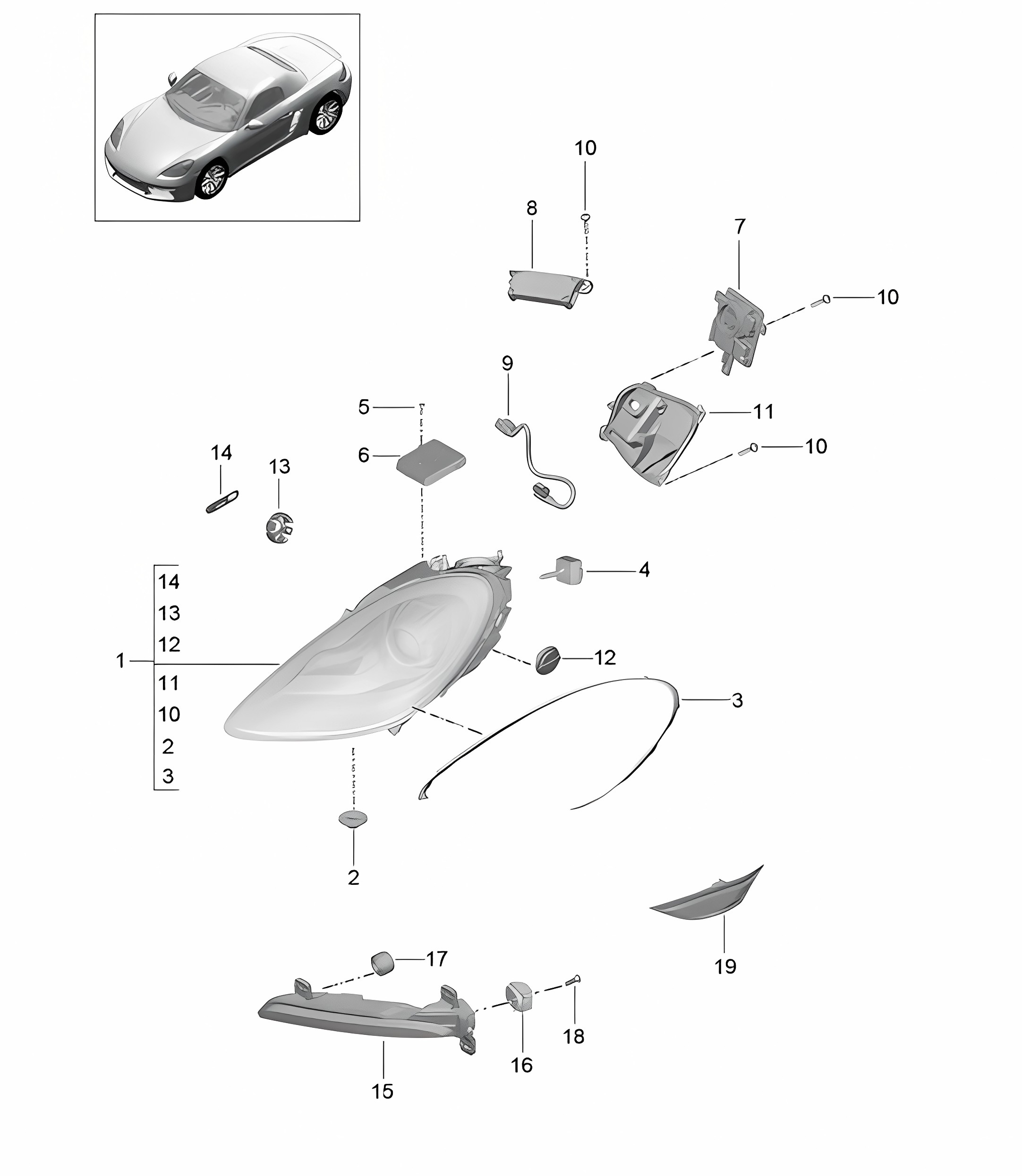 Headlights / Additional headlight / Turn signal indicator / side marker light / Turn signal repeater (PR:603) 718 (982) Boxster 2017>>