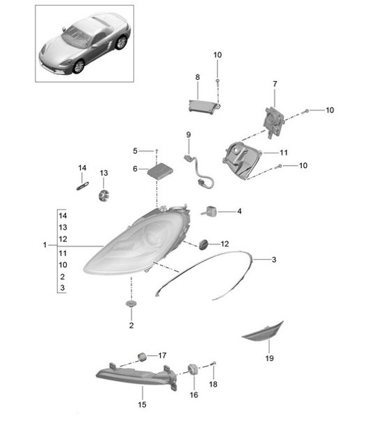 Diagram 905-001 Porsche 996 (911) (1997-2005) Electrical equipment