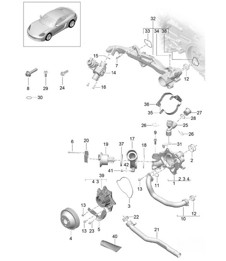 Kühlmittelkühlsystem / Kühlmittelpumpe / Thermostatgehäuse / Aggregateträger 718C (982C) Cayman 2017>>