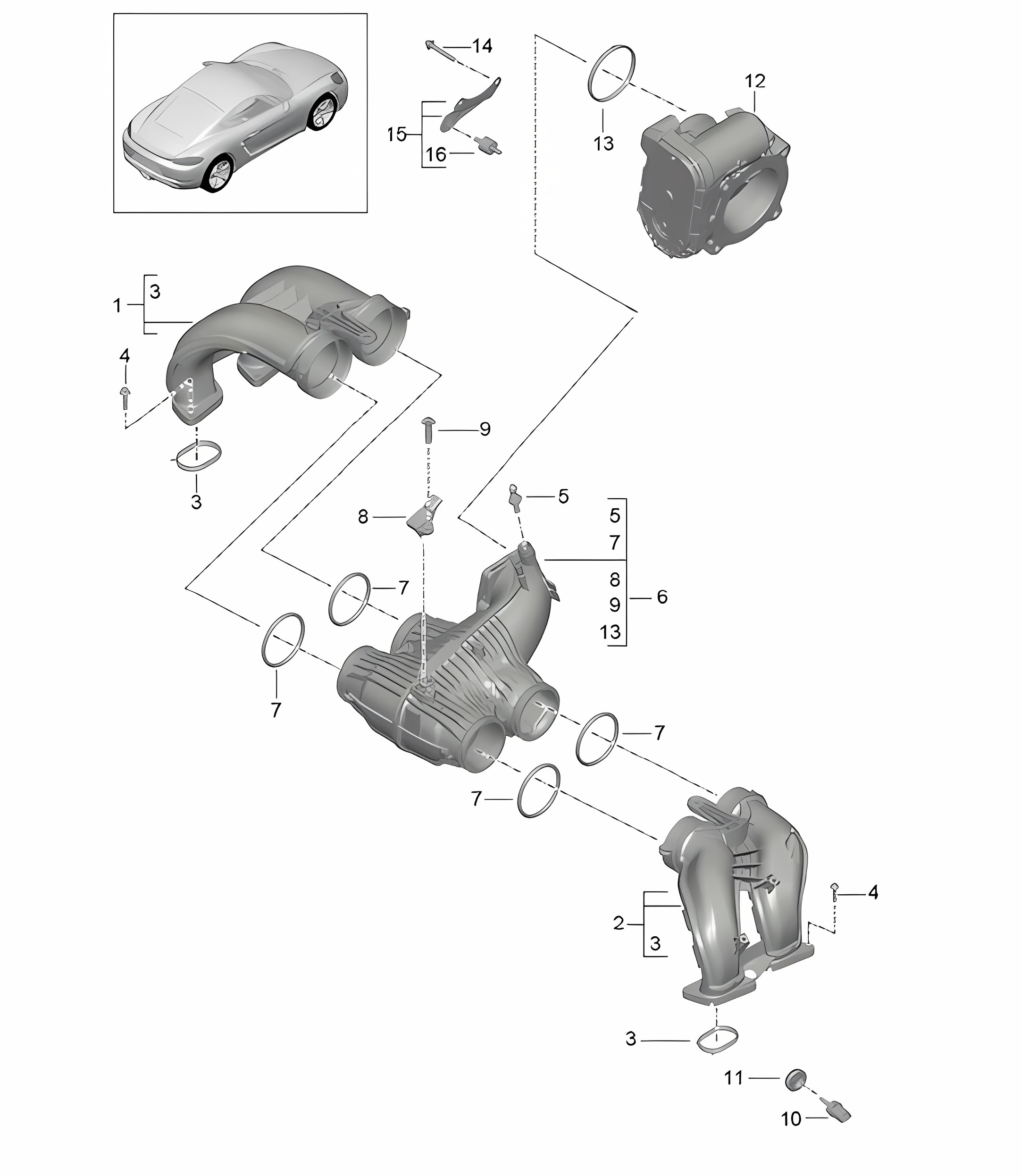 Intake air distributor / Throttle valve adapter 718C (982C) Cayman 2017>>