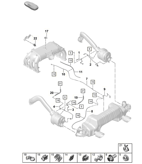 Diagram 202-020 Porsche 997 (911) MK2 2009-2012 Fuel System, Exhaust System