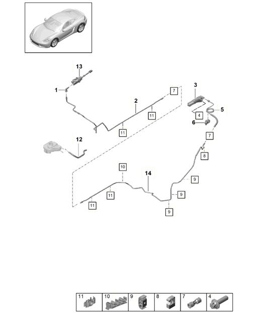 Diagram 703-100 Porsche Boxster 986/987/981 (1997-2016) Hand Lever System, Pedal Cluster 