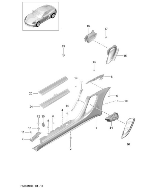 Rivestimento longherone e ventilazione / vano motore 7189C (982C) Cayman 2017>>