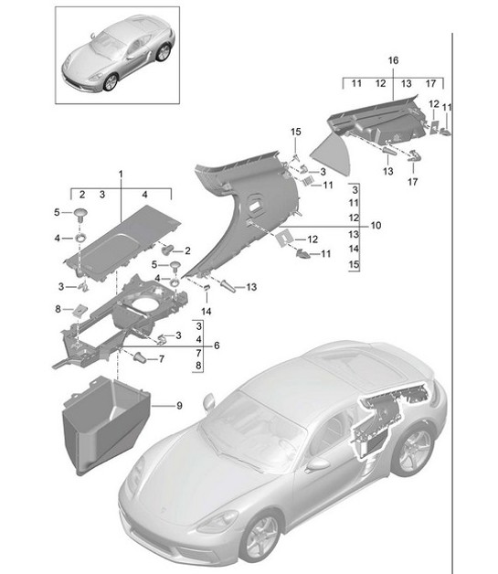 Rivestimenti / Vano motore - LATERALI, POSTERIORI - 718C (982C) Cayman 2017>>