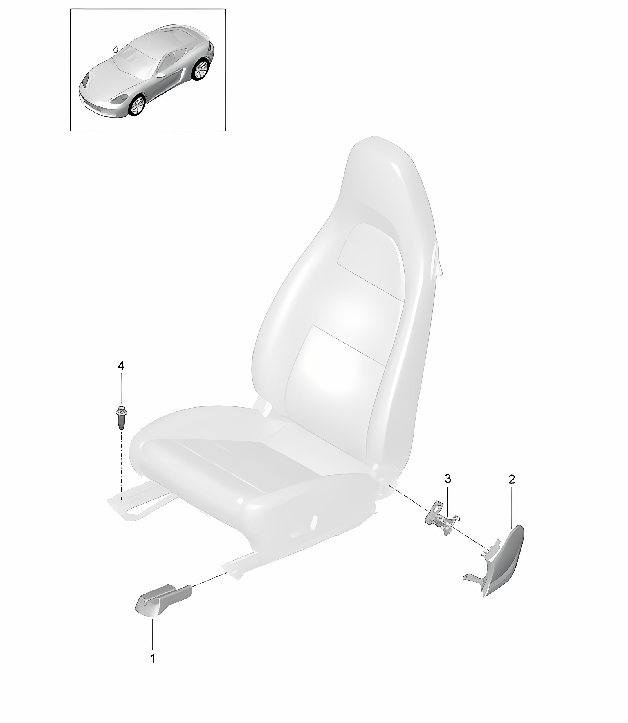 Front seat / Sports seat / Sports seat Plus / Bucket seat / Trim / Rail  (PR:313,314, 317,318,321, 322,323,324, 388,389) 718C (98C) Cayman 2017>>