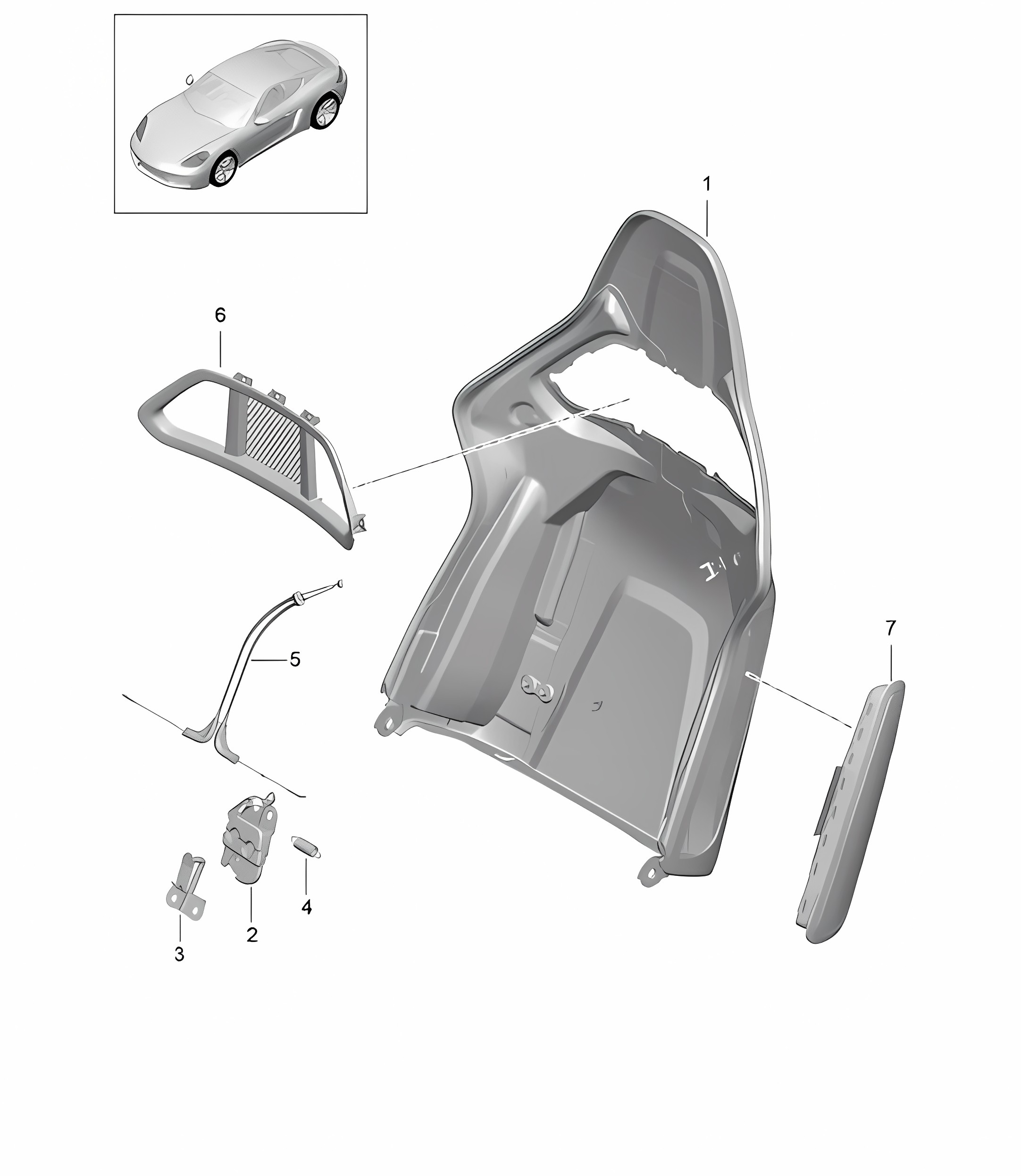 Backrest shell / bucket seat / Collapsible / Accessories(PR:388,389) 718C (982C) Cayman 2017>>