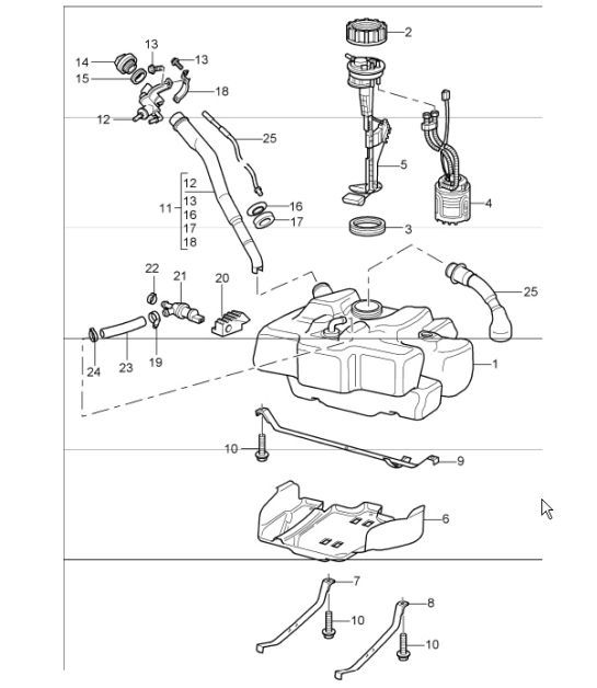 Diagram 201-00 Porsche 356 (1950-1965) Kraftstoffsystem, Abgassystem