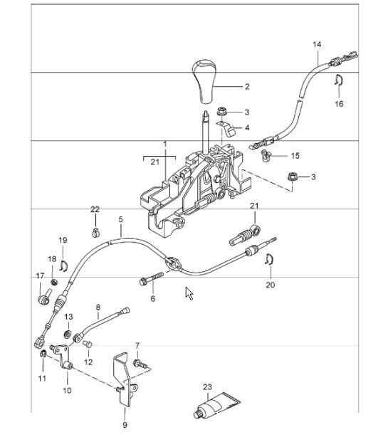 Diagram 701-01 Porsche Boxster 981 Spyder 3.8L 2016 Sistema a leva manuale, gruppo pedali 